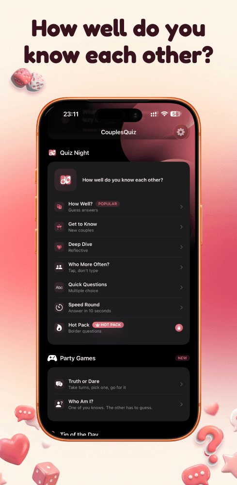 CouplesQuiz Quiz Night mode list