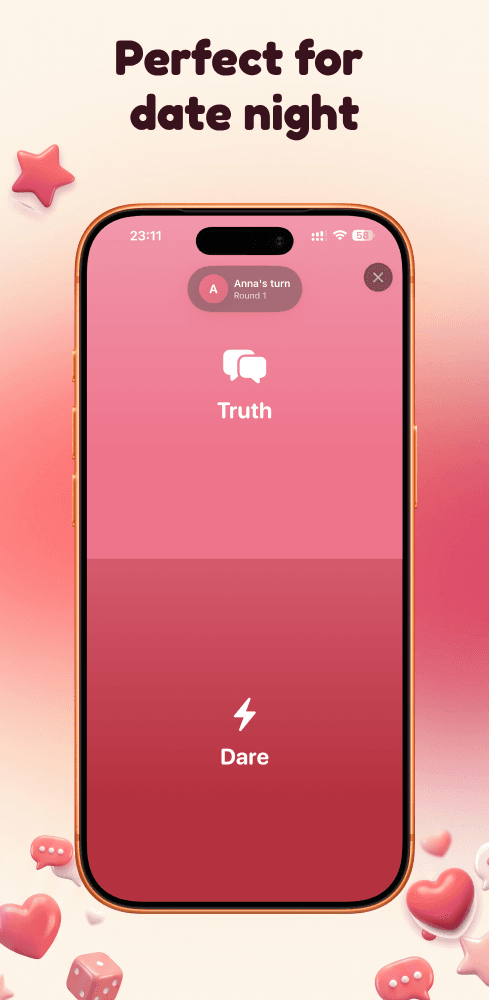 CouplesQuiz Truth or Dare game screen